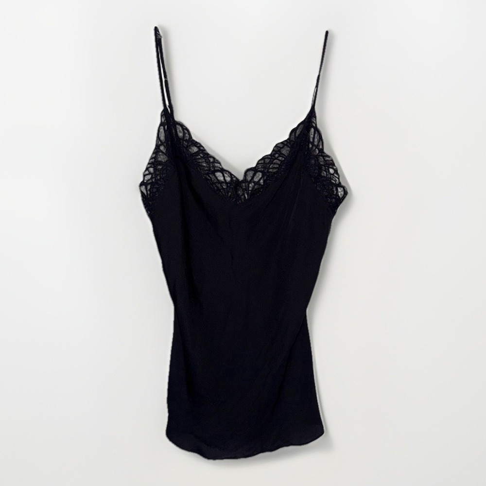 Josie Natori Black Lace Camisole Womens XS Satin Slip Top Adjustable Straps